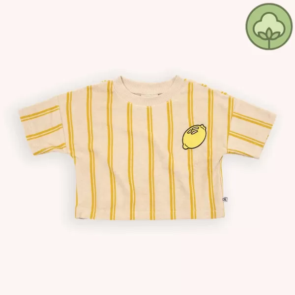 Discount CARLIJNQ Stripes Yellow - Cropped Crewneck T-Shirt With Embroidery