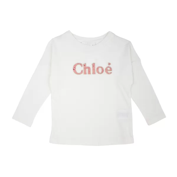 Online Chloé Kids Chloe Kids Girls White Logo Print Long Sleeve T-Shirt