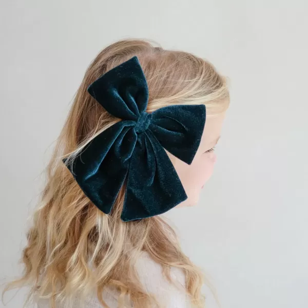 Sale Mimi&Lula Forest Green Velvet Bow Clip