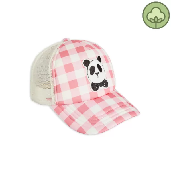 Cheap Mini Rodini Panda Gingham Check Cap Pink