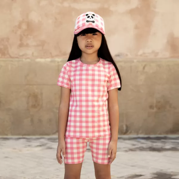 Cheap Mini Rodini Panda Gingham Check Cap Pink