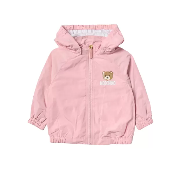 Shop Moschino Baby Bear Toy Rattle Hooded Jacket Pink