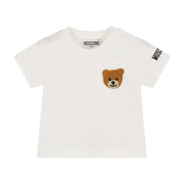 Outlet Moschino Baby Ivory Cotton Teddy Bear T-Shirt