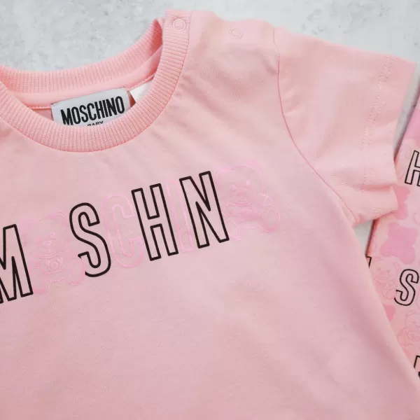 Best Sale Moschino Baby Logo Print Bear T Shirt Pink