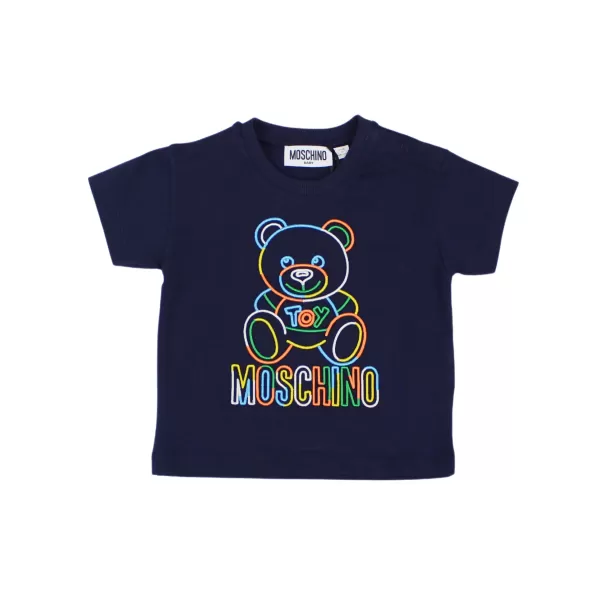 Outlet Moschino Baby Rainbow Embroidered Bear T Shirts Navy