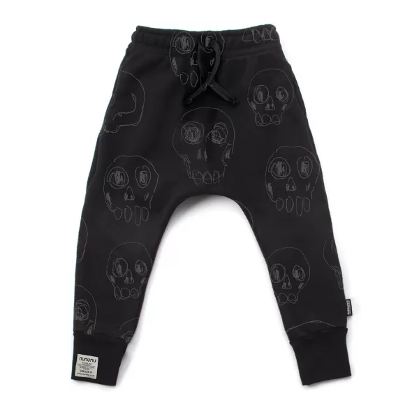 Outlet Nununu World Scribbled Skulls Baggy Pants Black