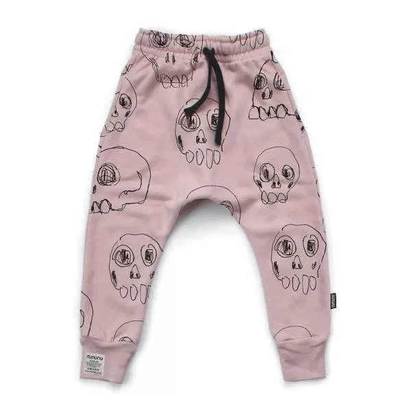 Hot Nununu World Scribbled Skulls Baggy Pants Pink