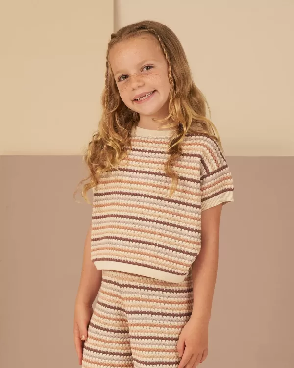 Cheap Rylee And Cru Rylee + Cru Boxy Crop Knit Tee | | Honeycomb Stripe